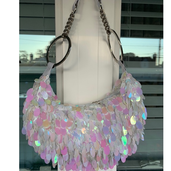 Mini Sparkly Sequined Hoop Strap Hobo Shoulder Bag - Picture 5 of 13